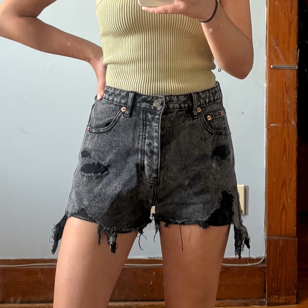 Boutique faded black denim shorts